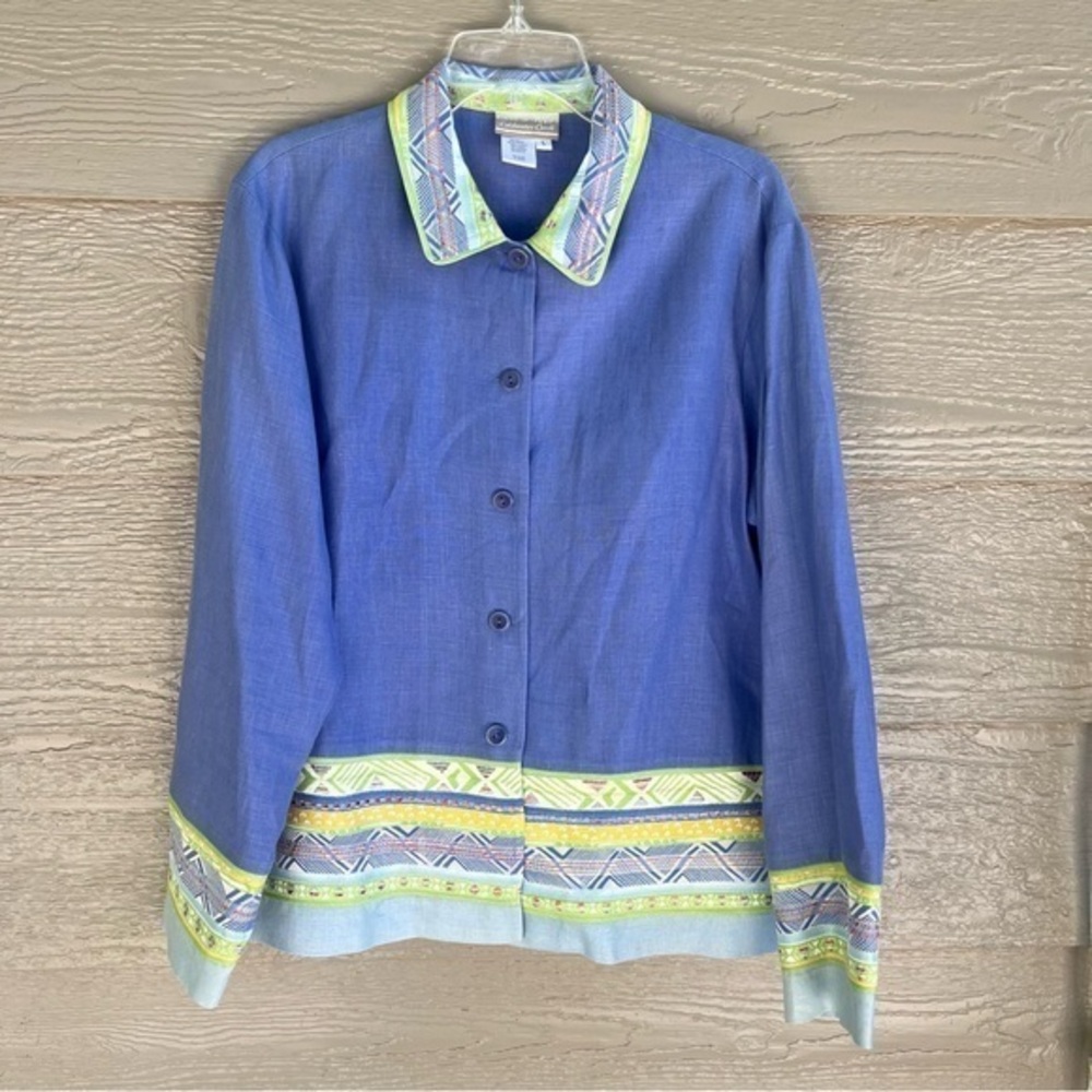 Coldwater Creek Linen Blend Blue ButtonUp Shirt Jacket‎ Lightweight 48” Chest